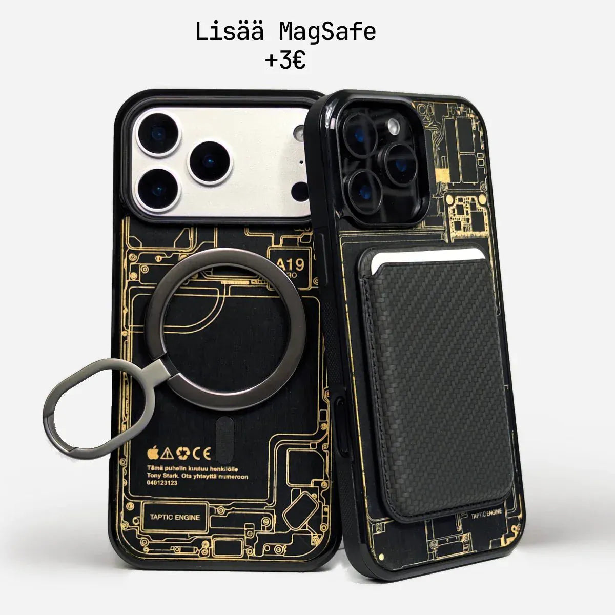 Lastu mustat iPhone kuoret laserkaiverrettu puinen sisus sekä MagSafe-yhteensopiva telineellä iPhone 15–17 malleille