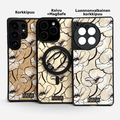 LASTU x RATIA Tulppaanit puhelimen kuoret korkkipuusta eri väreissä ja MagSafe-yhteensopivuudella, Design Collection – Artful iPhone Cases
