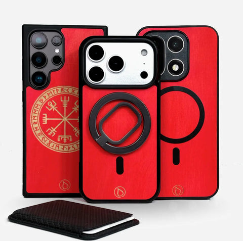 POPPY punaiset puiset puhelimen kuoret kotimaisesta koivusta – kaiverrus, MagSafe-yhteensopiva, Lastu