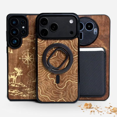 Lastu  Lastu TERWA puhelimen kuoret tervatusta koivusta iPhone 17 Pro, Galaxy S26, OnePlus 15, kartta & kompassi