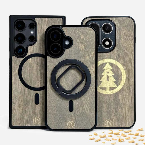 KELO puiset puhelimen kuoret tervatusta koivusta – harmaat, MagSafe-yhteensopiva, kaiverrus, Lastu