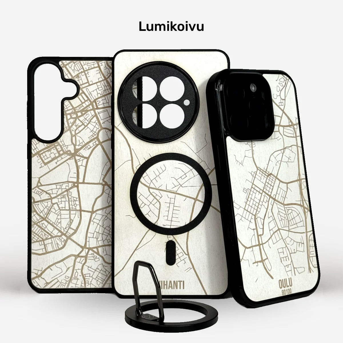 Lastu Karttakuoret valkoisesta koivusta iPhone, Samsung ja OnePlus puhelimiin, puinen puhelimen kuori, Karttakuoret, Xiaomi.