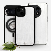 Lastu valkoiset puhelimen kuoret puulla iPhone 14, Pixel 7 ja Samsung Galaxy puhelimille