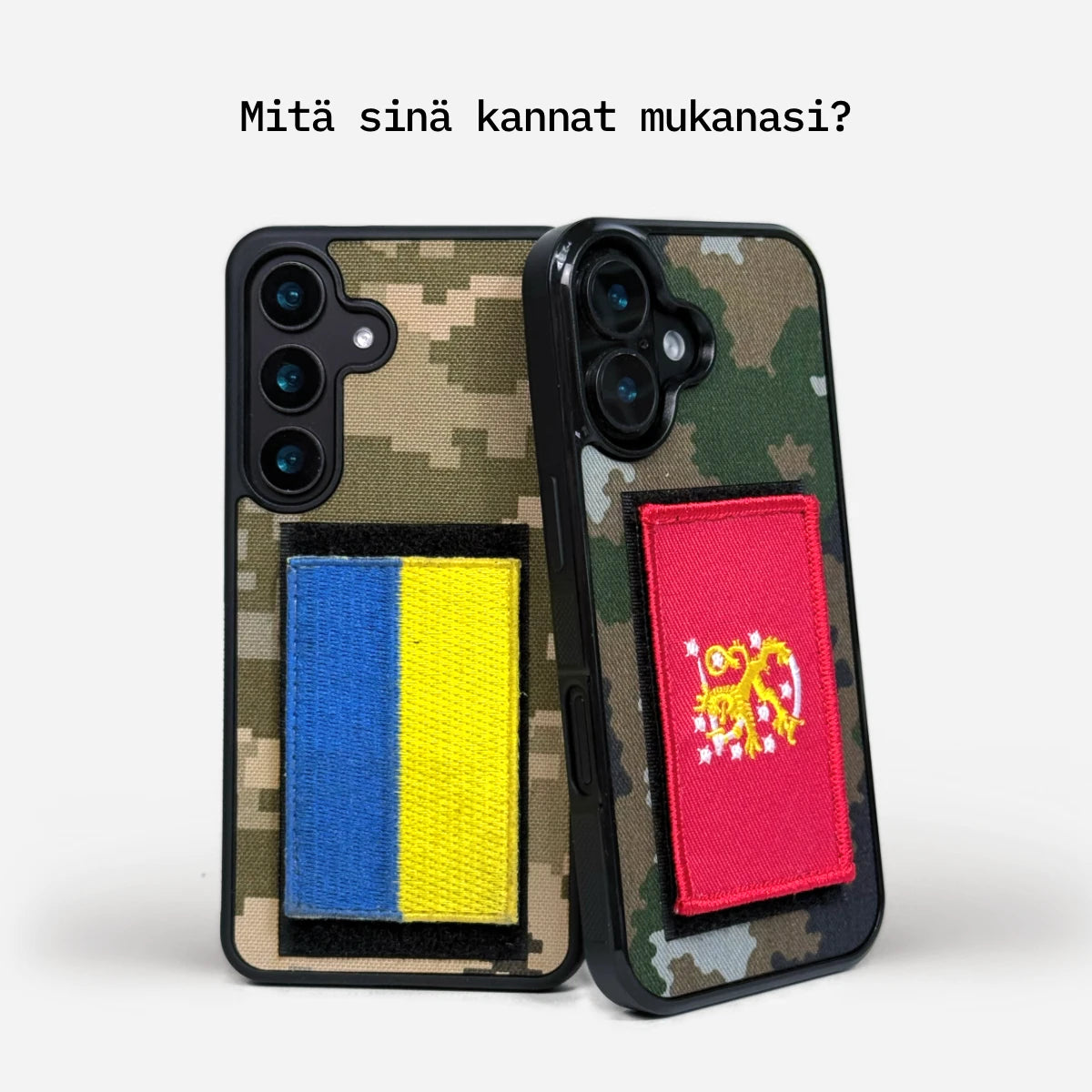 Lastu maastokuvioiset puhelimen kuoret Velcro-tarralla Samsung- ja iPhone-malleille