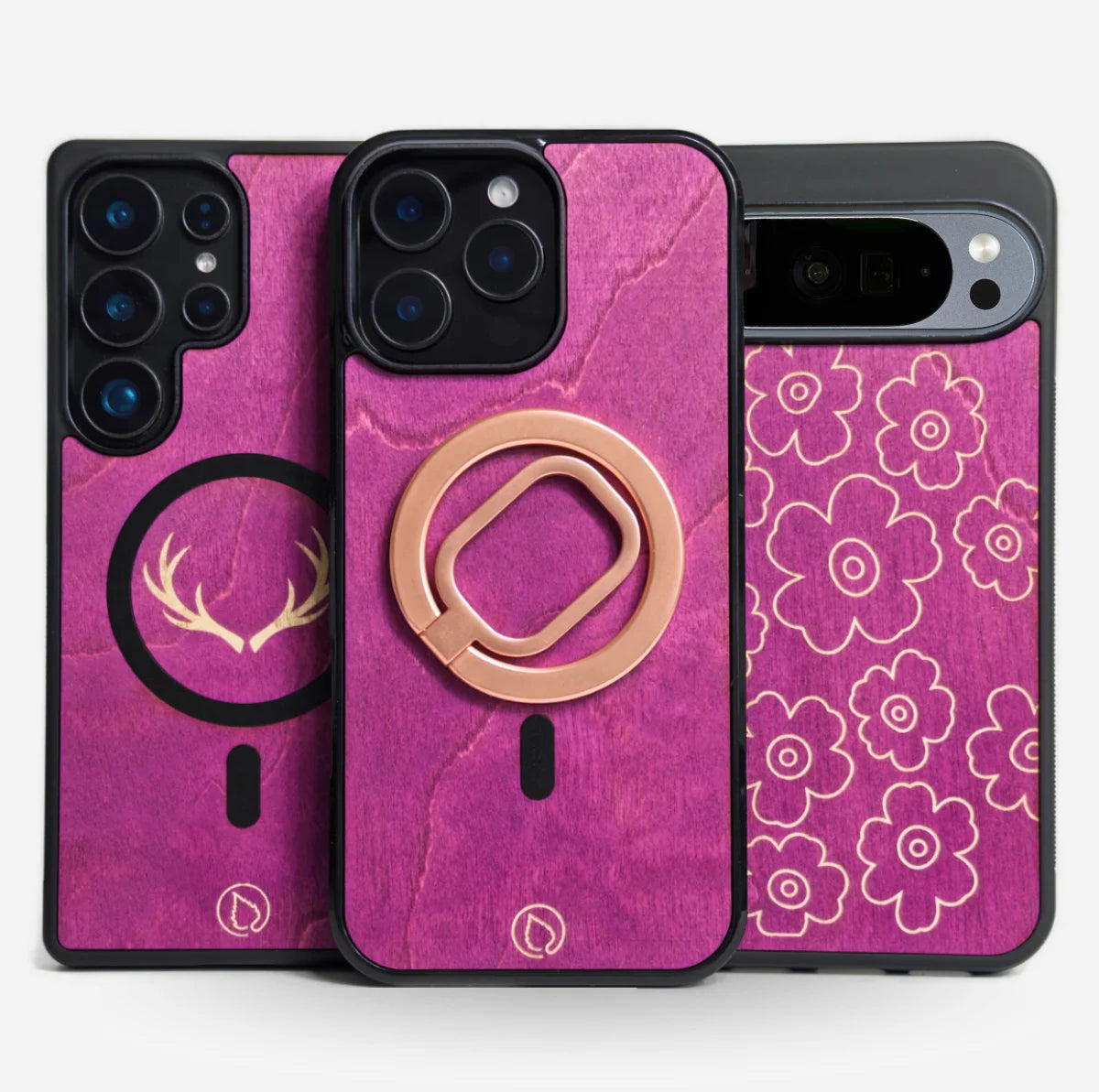 Lastu  Lastu HORSMA:n puhelinkotelot aitoa koivua, kultainen tai musta malli, sormusteline, iPhone 17 Pro jne.