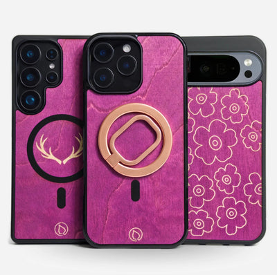 Lastu  Lastu HORSMA:n puhelinkotelot aitoa koivua, kultainen tai musta malli, sormusteline, iPhone 17 Pro jne.