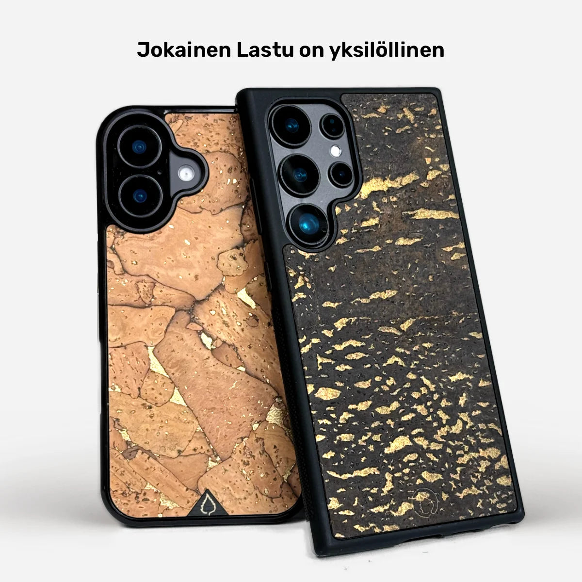GULD - Puun ja kullan hohtoa, Lastu aidot puhelimen kuoret korkkipuulla ja kullan sävyillä, iPhone ja Samsung. Explore Lastu’s Premium Phone Case Collection.