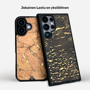 GULD - Puun ja kullan hohtoa, Lastu aidot puhelimen kuoret korkkipuulla ja kullan sävyillä, iPhone ja Samsung. Explore Lastu’s Premium Phone Case Collection.