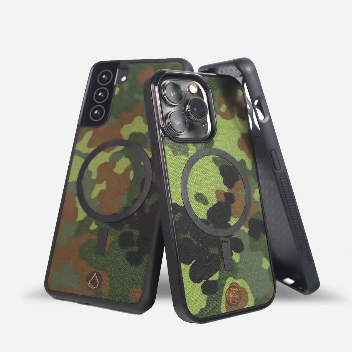 Lastu Flecktarn – Saksan armeijan maastokankainen puhelimen kuori iPhone ja Samsung malleille Flecktarn-puhelimen kuoret – Aitoa Bundeswehr-kangasta, aitoa asennetta.